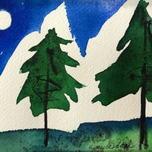 Two Pines With Moon Abstraction by Helen R Klebesadel