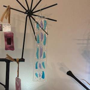 Tall Iridescent Turquoise and Lavender Suncatcher by Candice Treat Murphy, Image 1.