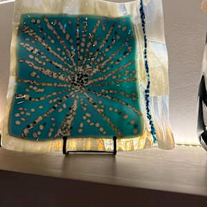 Large Vanilla and Turquoise Wavy Bowl by Candice Treat Murphy