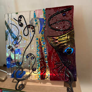 Burgundy & Blue Funky Cat Square by Candice Treat Murphy