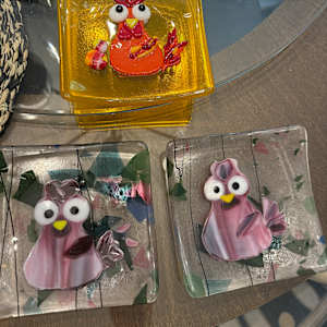 6” Textured Red Rooster on Marigold Sushi Dish II by Candice Treat Murphy, Image 1.