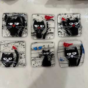 Peeky Black Cat 3” with Red Bird I by Candice Treat Murphy, Image 1.