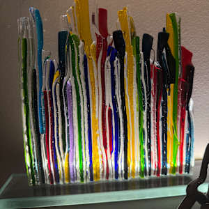 Rainbow On Edge Strip Sculpture  I on Custom Stand by Candice Treat Murphy
