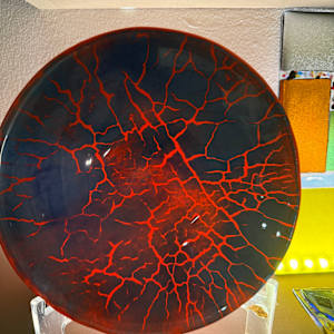 Orange and Navy Crackle Bowl by Candice Treat Murphy