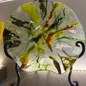 Clear Red Green Pink Stretch Wavy Bowl by Candice Treat Murphy