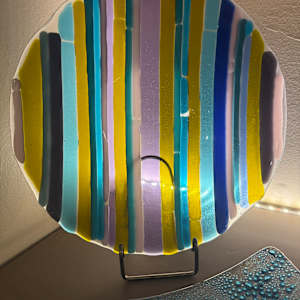 Turquoise, Pink, & Lavender Stringers Bowl by Candice Treat Murphy