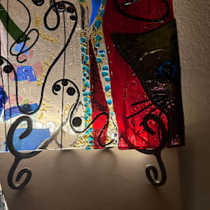 Burgundy & Blue Funky Cat Square by Candice Treat Murphy, Image 1.