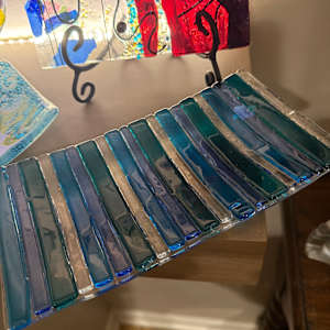 Blue and Turquoise Strips Sushi Tray by Candice Treat Murphy, Image 1.