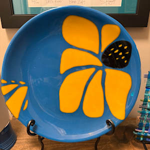 Egyptian Blue Bowl with Marigold Sunflower by Candice Treat Murphy