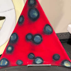 Red Triangle Plate with Silver Leaf Circles by Candice Treat Murphy