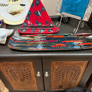 Red Triangle Plate with Silver Leaf Circles by Candice Treat Murphy, Image 4.