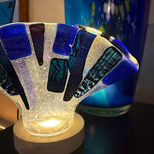 Dichroic Blues on Bubbly Clear Citiscape Kerchief Vase by Candice Treat Murphy, Image 2.