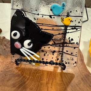 Peeky Black Cat 4” with Blue and Yellow Birds by Candice Treat Murphy, Image 4.