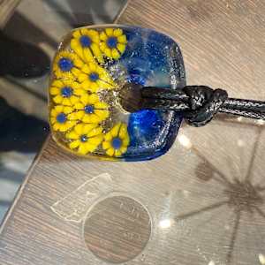 Ukraine Sunflower Necklace Square  V#7 by Candice Treat Murphy, Image 1.