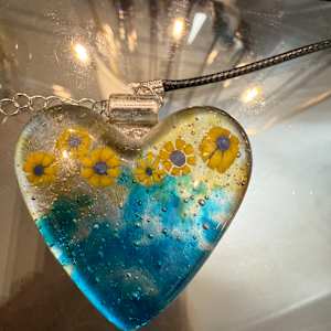 2" Ukraine Sunflower Heart Necklace #3 by Candice Treat Murphy
