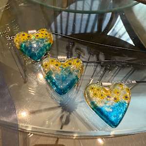 2" Ukraine Sunflower Heart Necklace #2 by Candice Treat Murphy, Image 2.