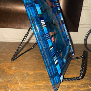 Abstract Textured Blue and Silver Square by Candice Treat Murphy, Image 2.