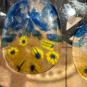 3” Square Glass Box #6 with Glass Soother Stone on Bamboo Lid 1 (Ukraine Sunflower) by Candice Treat Murphy, Image 2.