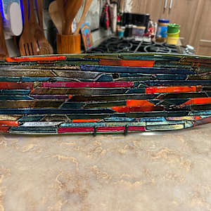 Olive, Red, and Dichroic Strips Large Tray by Candice Treat Murphy, Image 2.