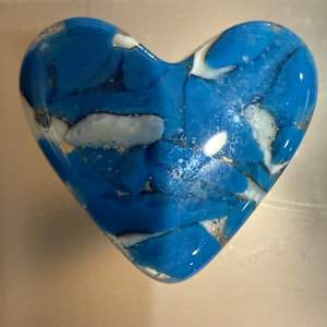 3” Square Glass Box #5 with 2" Pocket Heart on Bamboo Lid (Egyptian Blue and White) by Candice Treat Murphy, Image 2.