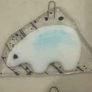 Polar Bear Ornament on Black Streaky  #2 by Candice Treat Murphy