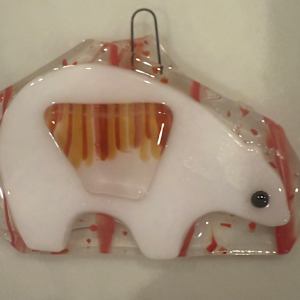 Polar Bear Ornament on Red Streaky  #1 by Candice Treat Murphy
