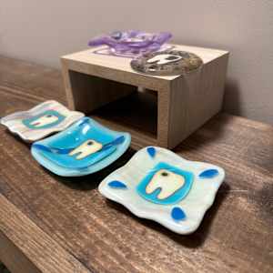 Blue Transparent Tooth Heart Ornament by Candice Treat Murphy, Image 3.