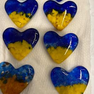 3” Square Glass Box #1 with 2” Pocket Heart on Bamboo Lid (Ukraine Colors) by Candice Treat Murphy, Image 1.