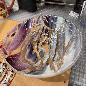 Purple and White Dichroic Clouds Bowl by Candice Treat Murphy, Image 4.