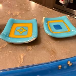 3” Turquoise, Egyptian Blue, Marigold and Vanilla Sushi Dish by Candice Treat Murphy, Image 1.