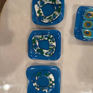 3” Egyptian Blue with Vanilla and Jade Loop Sushi Dish #4 by Candice Treat Murphy, Image 3.