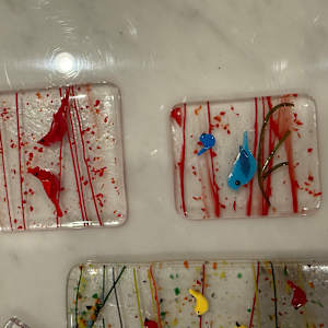 Dimensional Cardinals on Red Confetti 3.5” Square by Candice Treat Murphy, Image 2.