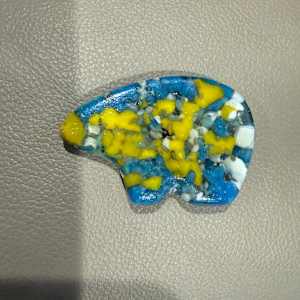 Turquoise, Vanilla, Red, and Marigold Frit Pocket Bear with Gold Flakes by Candice Treat Murphy, Image 4.