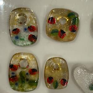 Rectangle Necklace Drop Ladybugs and Flowers #4 by Candice Treat Murphy, Image 1.