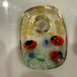 Rectangle Necklace Drop Ladybugs and Flowers #4 by Candice Treat Murphy, Image 2.