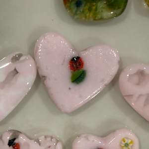 1.5" Tiny Pocket Heart Ladybug and Leaf in Pink #8 by Candice Treat Murphy