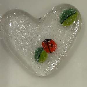 1.5" Tiny Pocket Heart Ladybug and Leaves in Clear #2 by Candice Treat Murphy