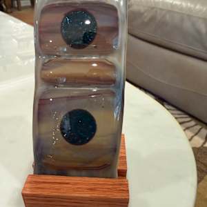 Streaky Browns and Vanilla Rectangle with Green Dichroic Circles by Candice Treat Murphy, Image 1.