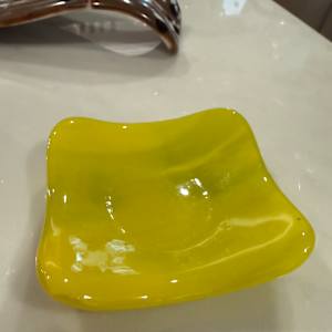 4” Streaky Yellow Small Sushi Dish by Candice Treat Murphy, Image 1.