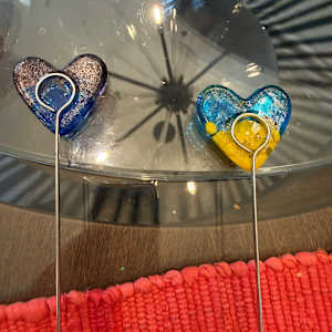 2" Ukraine Colors Pocket Heart Plant Stake #1 by Candice Treat Murphy, Image 1.