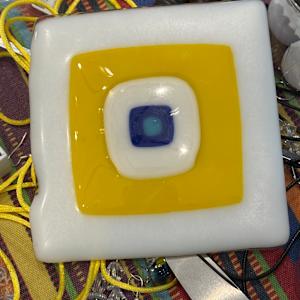 6” Yellow White Egyptian Blue and Turquoise Square by Candice Treat Murphy, Image 1.