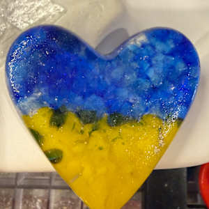 3” Square Glass Box #1 with 2” Pocket Heart on Bamboo Lid (Ukraine Colors) by Candice Treat Murphy, Image 3.