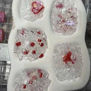 Iridescent Clear Rectangular Necklace Drop #4 with Red Dots by Candice Treat Murphy, Image 1.