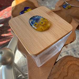 3” Square Glass Box #6 with Glass Soother Stone on Bamboo Lid 1 (Ukraine Sunflower) by Candice Treat Murphy