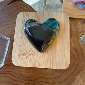 3” Square Glass Box #3 with 2” Pocket Heart on Bamboo Lid (Turquoise and Black) by Candice Treat Murphy, Image 3.
