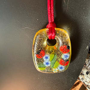 Square Necklace Ladybugs and Leaves #3 by Candice Treat Murphy, Image 6.