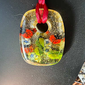 Rectangle Necklace Drop Ladybugs and Flowers #4 by Candice Treat Murphy, Image 4.