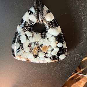 Triangle Black and White Frit with Gold Flakes Necklace #2 by Candice Treat Murphy, Image 2.