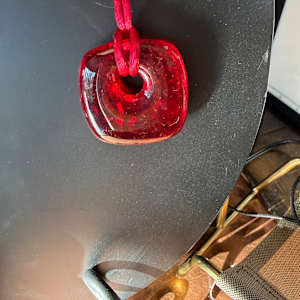 Striker Red Square Necklace on Magnetic Loop by Candice Treat Murphy, Image 3.