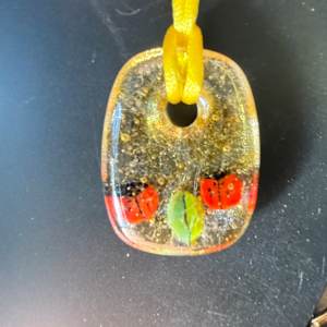 Rectangle Necklace Ladybugs and Leaf #1 by Candice Treat Murphy, Image 3.